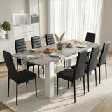 [8 Seater | Black] Milo concrete-effect extendable dining table set fully laid with 8 high-back chairs in a dining room