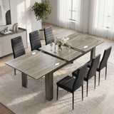 [6 Seater | Black] Milo Extendable Dining Table Set with 6 Black Chairs in Wooden Grey-Effect with top extension.