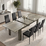 [6 Seater | Black] Milo Extendable Dining Table Set with 6 Black Chairs in Wooden Grey-Effect with top extension.