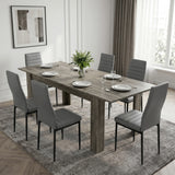 [6 Seater | Grey] Milo Extendable Dining Table Set with 6 Grey Chairs in a Wooden Grey-Effect finish, set for dinner.