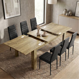 [6 Seater | Black] Milo oak-effect table open to show centre leaf and sliding rails