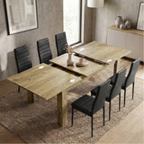 [6 Seater | Black] Milo oak-effect table open to show centre leaf and sliding rails