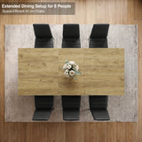 [6 Seater | Black] Milo extendable dining table extended for 8-place setup, overhead view with high-back chairs