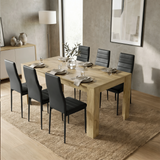 [6 Seater | Black] Milo oak-effect dining table set at regular 170cm size with 6 high-back chairs