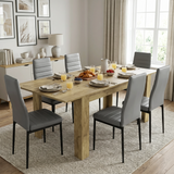 [6 Seater | Grey] Milo oak-effect dining table set with 6 high-back chairs in a styled room view