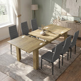 [6 Seater | Grey] Milo oak-effect dining table open to show centre leaf and sliding rails
