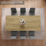 [6 Seater | Grey] Milo extendable dining table extended for 8-place setup, overhead view with high-back chairs