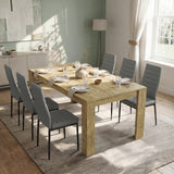 [6 Seater | Grey] Milo oak-effect dining table set at regular 170cm size with 6 high-back chairs