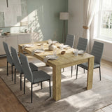 [6 Seater | Grey] Milo oak-effect dining table set at regular 170cm size with 6 high-back chairs