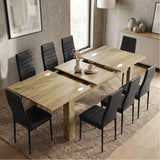 [8 Seater | Black] Milo oak-effect table open to show centre leaf and sliding rails