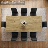 [8 Seater | Black] Milo extendable dining table extended for 8-place setup, overhead view with high-back chairs