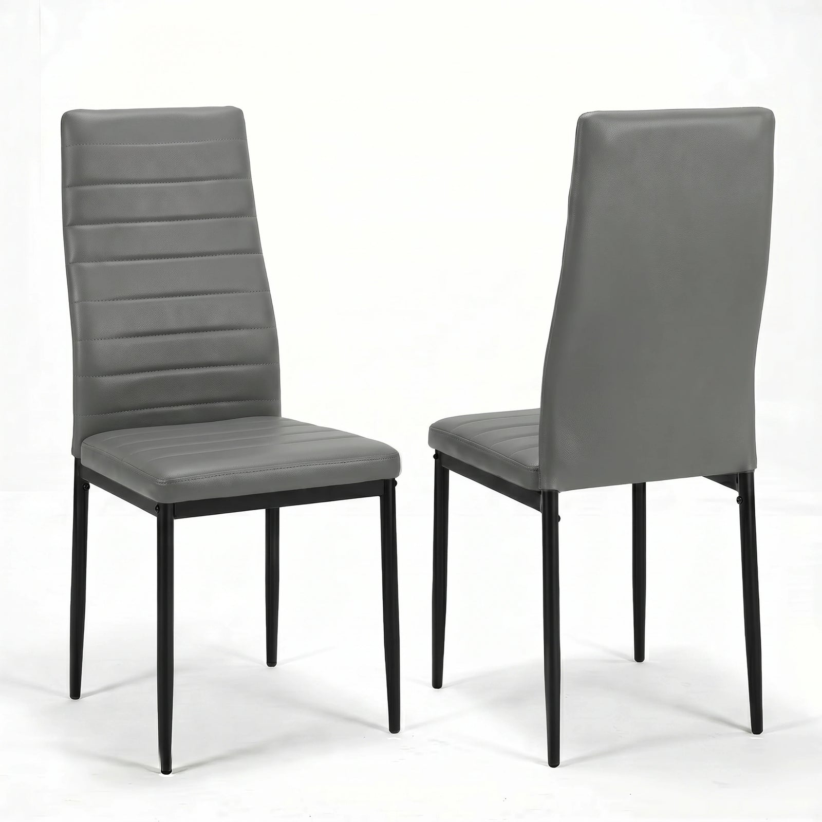 [8 Seater | Grey] Milo high-back dining chair shown from front and rear angles