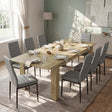[8 Seater | Grey] Milo oak-effect dining table set extended to 220cm with 8 high-back chairs
