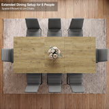 [8 Seater | Grey] Milo extendable dining table extended for 8-place setup, overhead view with high-back chairs