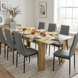 [8 Seater | Grey] Milo oak-effect dining table set with 8 high-back chairs in a styled room view