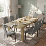 [8 Seater | Grey] Milo oak-effect dining table set extended to 220cm with 8 high-back chairs