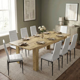 [8 Seater | White] Milo oak-effect dining table set extended to 220cm with 8 high-back chairs
