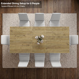[8 Seater | White] Milo extendable dining table extended for 8-place setup, overhead view with high-back chairs