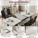 [6 Seater | Black] Milo extension guide showing tabletop opening, centre leaf placement, and lock-close steps