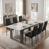 [6 Seater | Black] Milo white marble-effect dining table set extended to 220cm with 6 high-back chairs