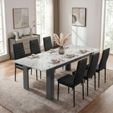 [6 Seater | Black] Milo white marble-effect dining table set extended to 220cm with 6 high-back chairs