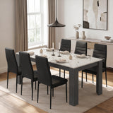 [6 Seater | Black] Milo white marble-effect dining table set at regular 170cm size with 6 high-back chairs