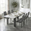 [6 Seater | Grey] Milo white marble-effect dining table set extended to 220cm with 6 high-back chairs