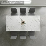 [6 Seater | Grey] Milo extendable dining table extended for 8-place setup, overhead view with high-back chairs