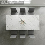 [6 Seater | Grey] Milo extendable dining table extended for 8-place setup, overhead view with high-back chairs