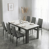 [6 Seater | Grey] Milo white marble-effect dining table set at regular 170cm size with 6 high-back chairs