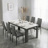 [6 Seater | Grey] Milo white marble-effect dining table set at regular 170cm size with 6 high-back chairs