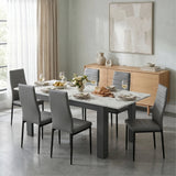 [6 Seater | Grey] Milo white marble-effect dining table set with 6 high-back chairs in a styled room view