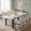 [6 Seater | White] Milo white marble-effect dining table set extended to 220cm with 6 high-back chairs