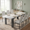 [6 Seater | White] Milo white marble-effect dining table set extended to 220cm with 6 high-back chairs