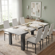 [6 Seater | White] Milo white marble-effect dining table set extended to 220cm with 6 high-back chairs