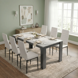[6 Seater | White] Milo white marble-effect dining table set at regular 170cm size with 6 high-back chairs