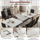 [8 Seater | Black] Milo extension guide showing tabletop opening, centre leaf placement, and lock-close steps