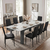 [8 Seater | Black] Milo white marble-effect dining table set extended to 220cm with 8 high-back chairs