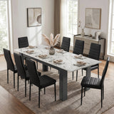 [8 Seater | Black] Milo white marble-effect dining table set at regular 170cm size with 8 high-back chairs