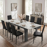 [8 Seater | Black] Milo white marble-effect dining table set at regular 170cm size with 8 high-back chairs