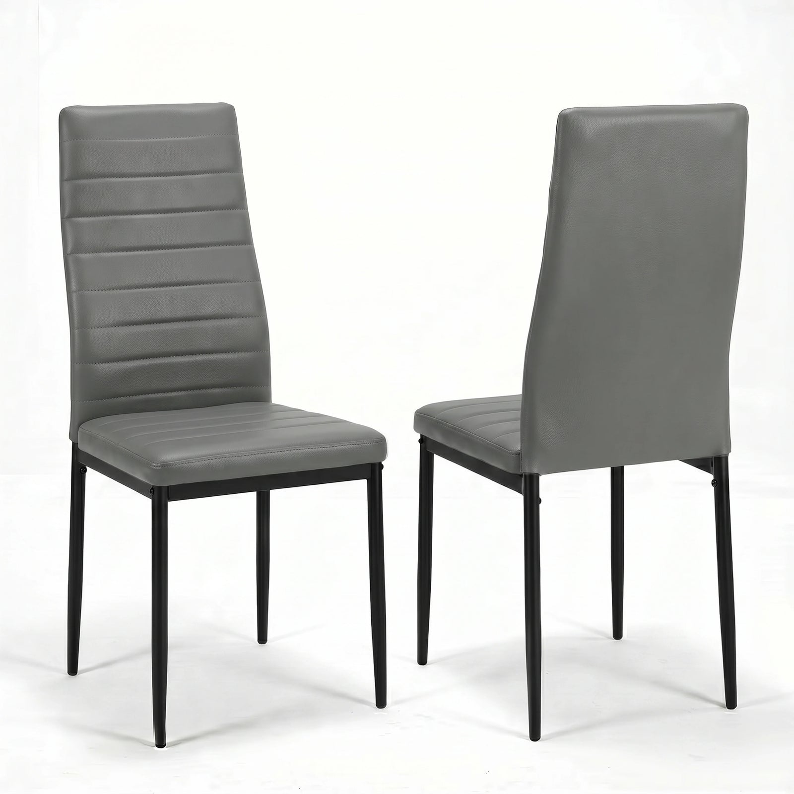 [8 Seater | Grey] Milo high-back dining chair shown from front and rear angles