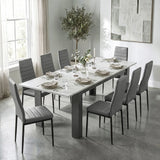 [8 Seater | Grey] Milo white marble-effect dining table set extended to 220cm with 8 high-back chairs