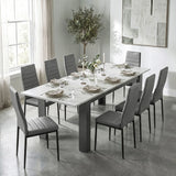 [8 Seater | Grey] Milo white marble-effect dining table set extended to 220cm with 8 high-back chairs