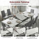 [8 Seater | Grey] Milo extension guide showing tabletop opening, centre leaf placement, and lock-close steps