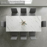 [8 Seater | Grey] Milo extendable dining table extended for 8-place setup, overhead view with high-back chairs
