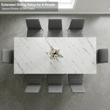 [8 Seater | Grey] Milo extendable dining table extended for 8-place setup, overhead view with high-back chairs