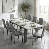 [8 Seater | Grey] Milo white marble-effect dining table set at regular 170cm size with 8 high-back chairs