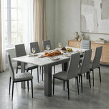 [8 Seater | Grey] Milo white marble-effect dining table set with 8 high-back chairs in a styled room view