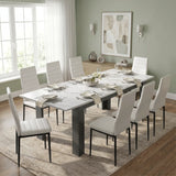 [8 Seater | White] Milo white marble-effect dining table set extended to 220cm with 8 high-back chairs