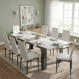 [8 Seater | White] Milo white marble-effect dining table set at regular 170cm size with 8 high-back chairs